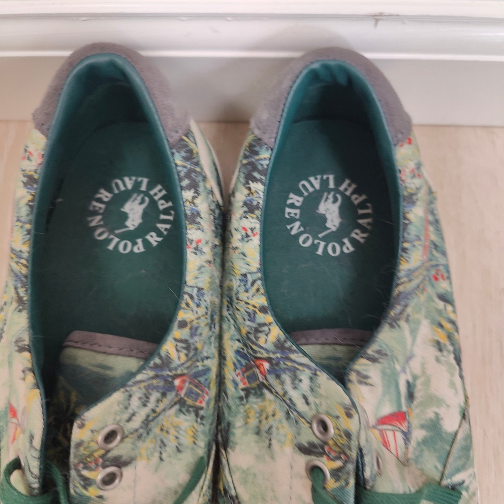 Polo Ralph Lauren Thorton III Mens Sneakers 11D Green Print Sailboat Coastal - Picture 5 of 9
